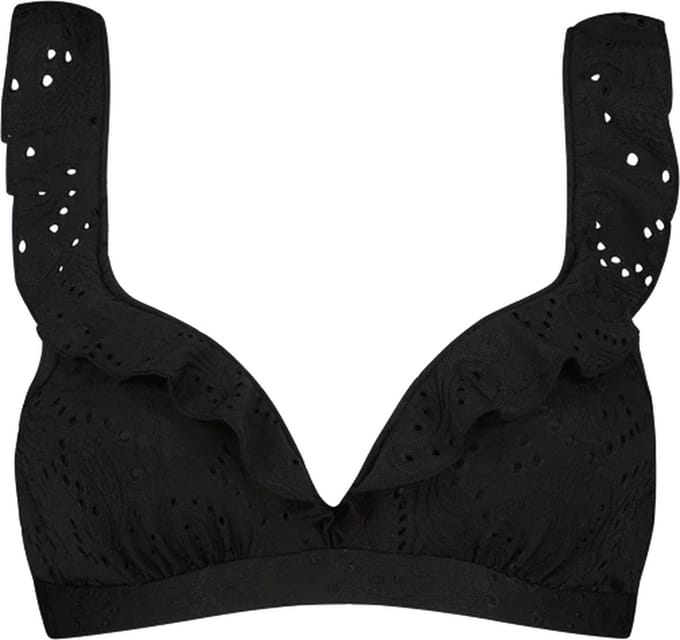 Beachlife  - Maat 90D - Black Embroidery ruffle bikinitop met voorgevormde cups en beugel - dames