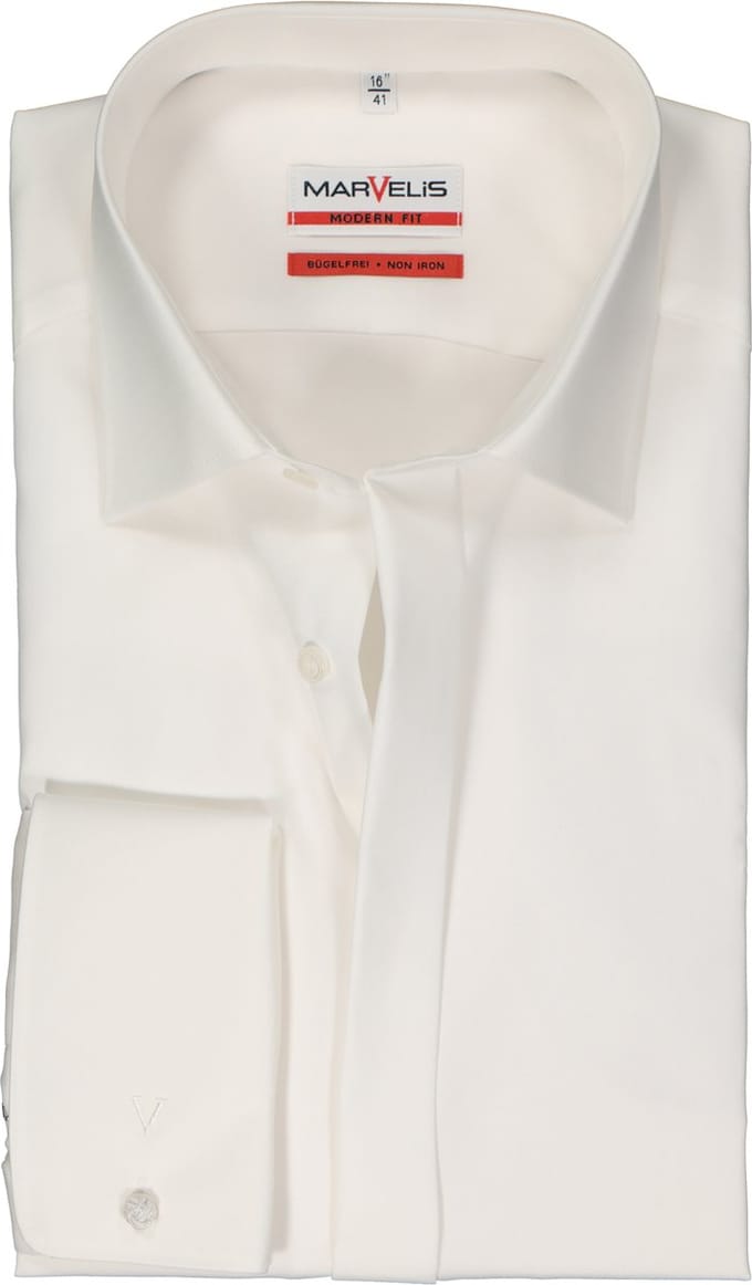 MARVELIS modern fit smoking overhemd - popeline - off-white - Strijkvriendelijk - Boordmaat: 44