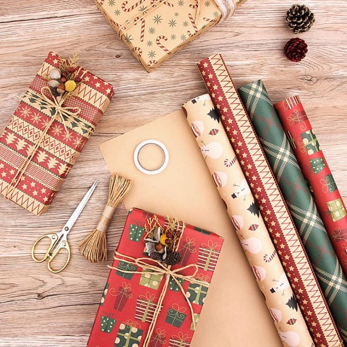 Kerst Cadeaupapier Kerst Elementen Collectie Enkelzijdig Inpakpapier Decor voor