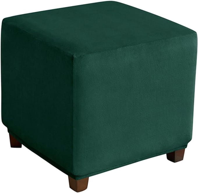 Velvet Stretch Pouf Cover for Square and Rectangular Footstools, Washable Removable Cover with Elastic Bottom, Soft Protection for Stool and Furniture (Style 13, Medium)