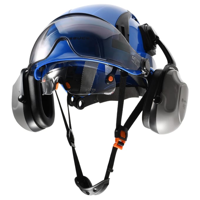 Casque de sécurité de style LOEBUCK avec double pare-soleil et casque de protection auditive 30DB black