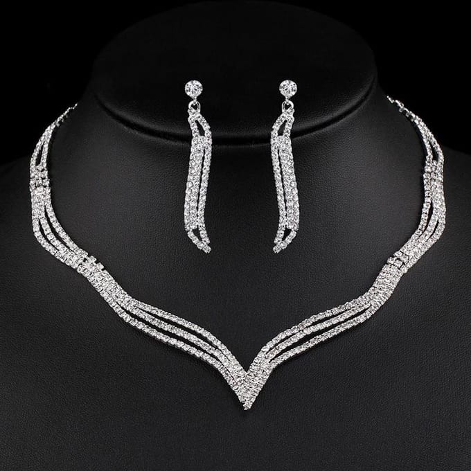 Mode heldere diamanten zirkoon waterdruppel ketting oorbellen, bruids bruiloft accessoires vrouwen black