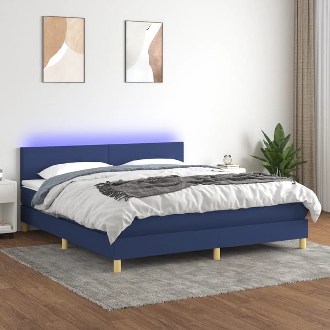 vidaXL - Boxspring - met - matras - en - LED - stof - blauw - 180x200 - cm