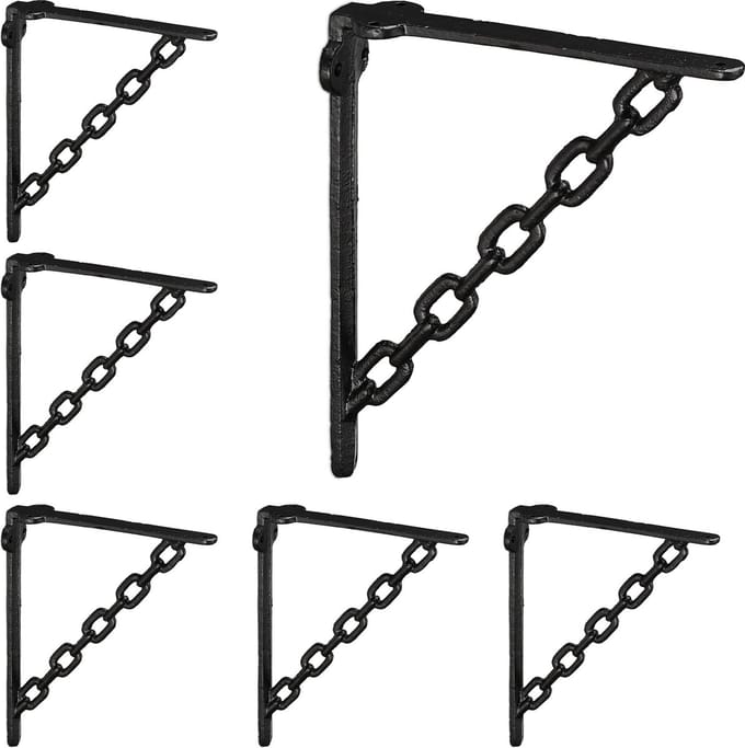 6x plankdragers - schapdrager - gietijzer - vintage - planksteun antiek - zwart
