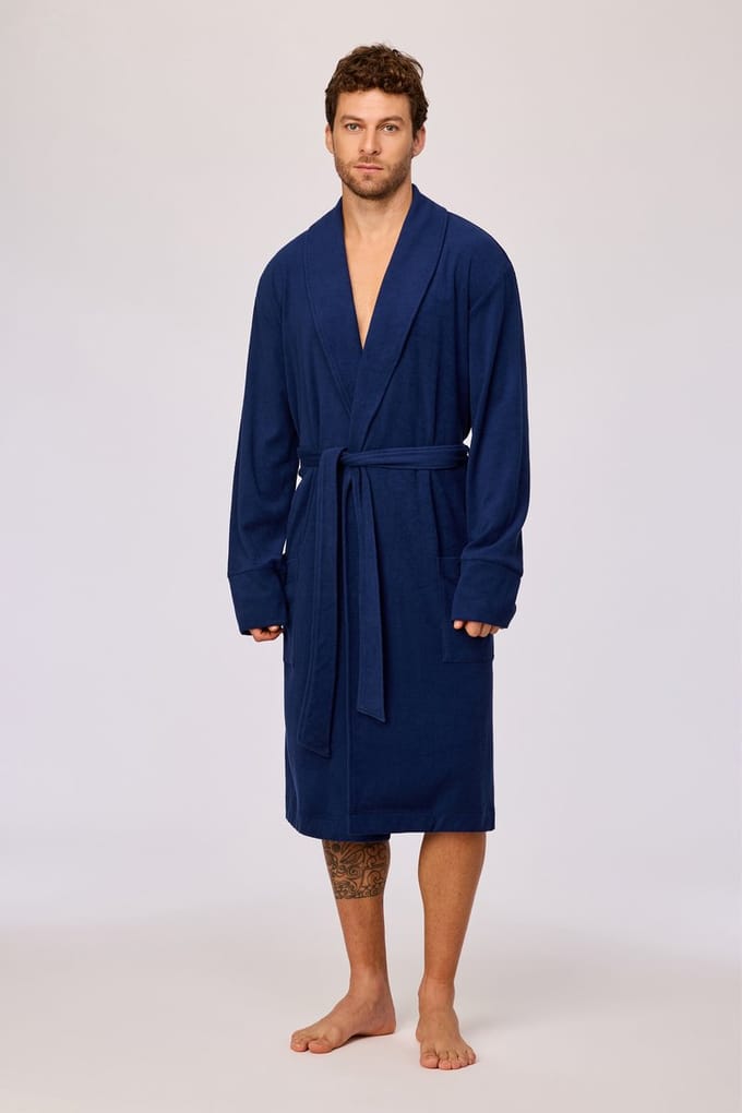 Woody Heren badjas donkerblauw - maat M