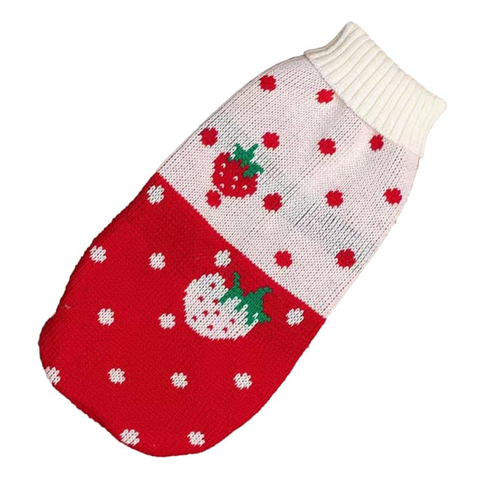 Katten Trui Hoge Kraag 2 Benig Warm Aardbeienpatroon Stijlvol Schattig Huisdier Gebreide Trui voor Dagelijks S