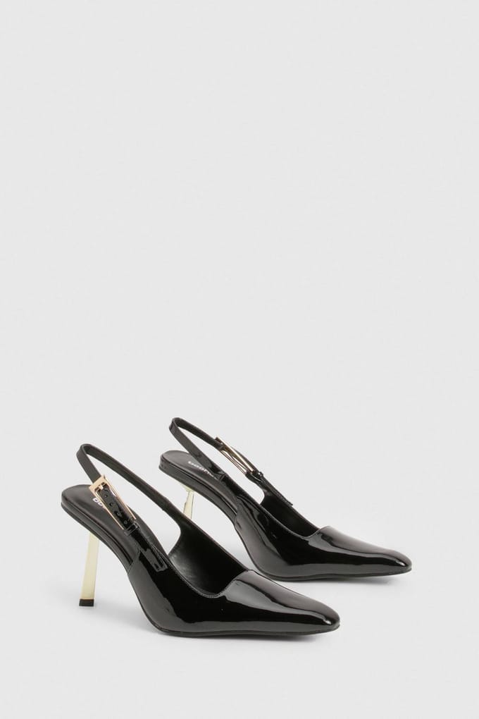 boohoo Dames Gouden stiletto slingback courtshoe hakken | Black | Maat: 8