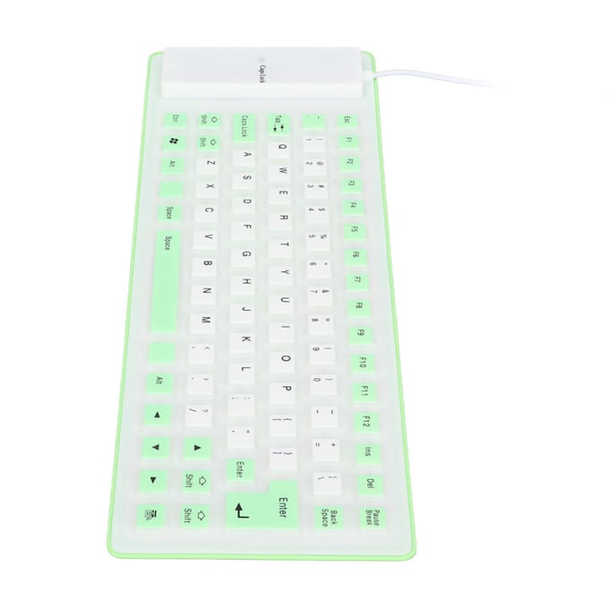 Clavier en silicone, conception entièrement scellée, léger, portable, silencieux, doux et confortable, filaire USB vert