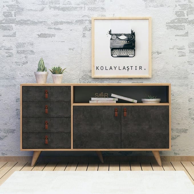 Asir Troosten - Eik donkergrijs - 140 x 86 x 40 cm