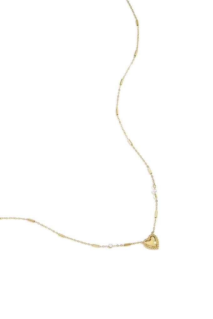 Bijoutheek Collier Fijn Hart Parel Steentje Goudkleurig