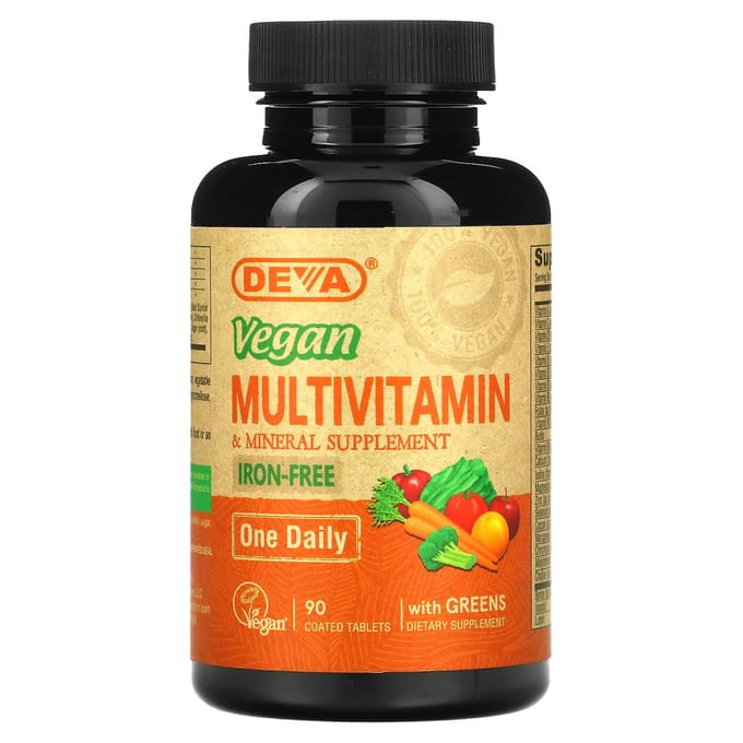 Deva, Complément Multivitaminé et Minéral Végétalien, Sans Fer, 90 Comprimés Enrobés