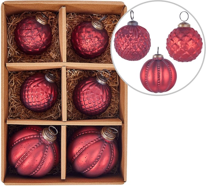 ARGENTIN - Kerstballen set van 6 - Rood - Glas
