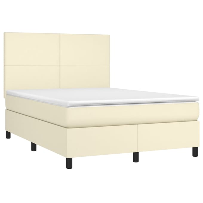 vidaXL - Boxspring - met - matras - en - LED - kunstleer - crèmekleurig - 140x190 - cm
