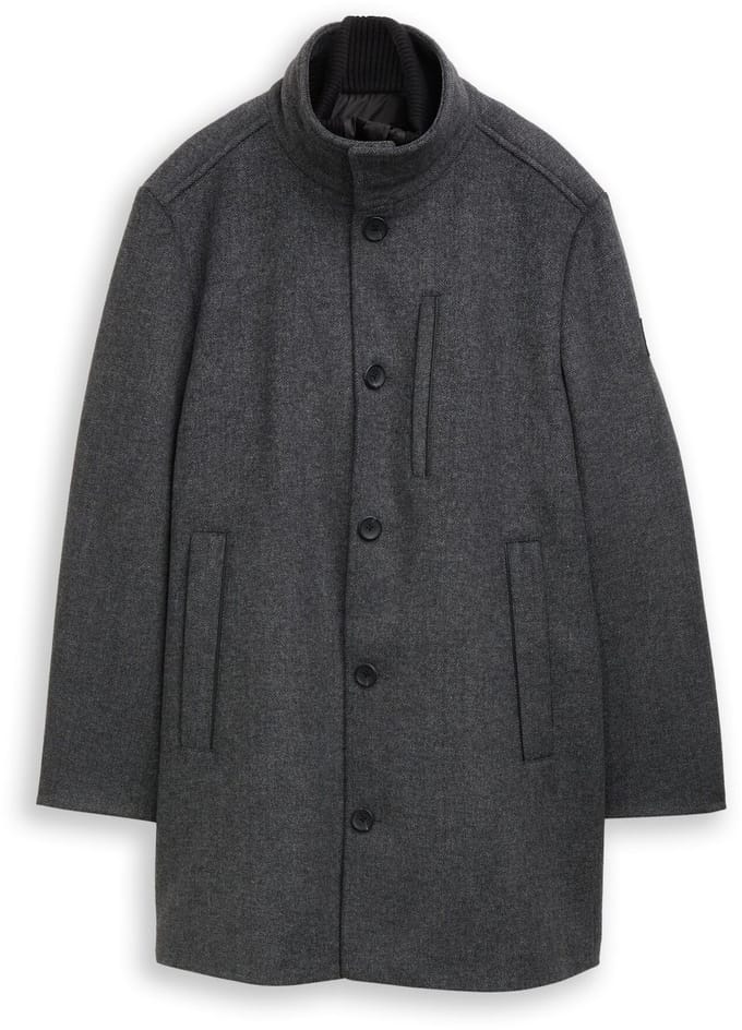 Tom Tailor - 2-in-1 wollen jas met afneembare binnenjas - Maat L - dark grey black herringbone