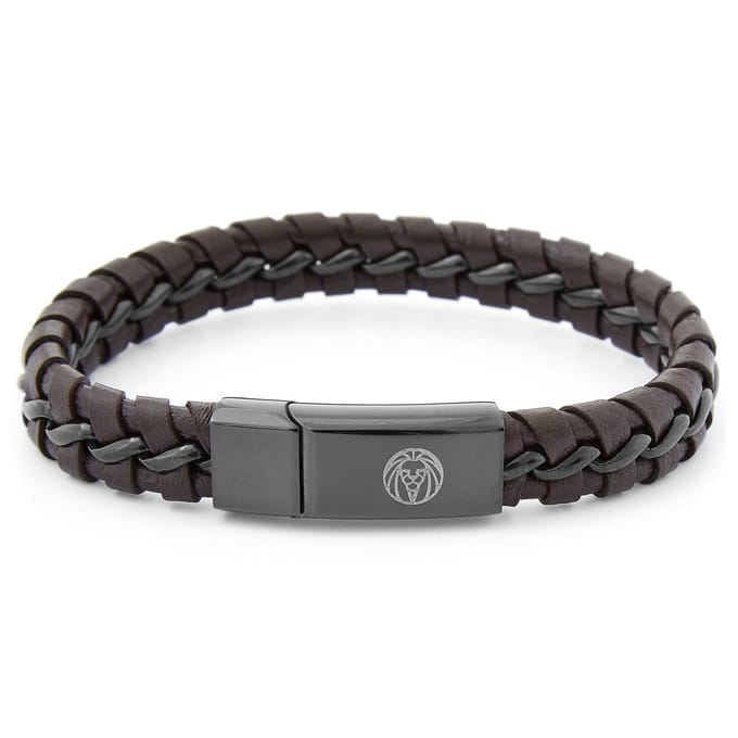 Bruine Geweven Leren Armband