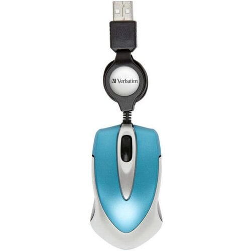 Verbatim Go Mini Muis USB Optisch Caribsch blauw 3 Toetsen 1000 dpi Met kabelroller
