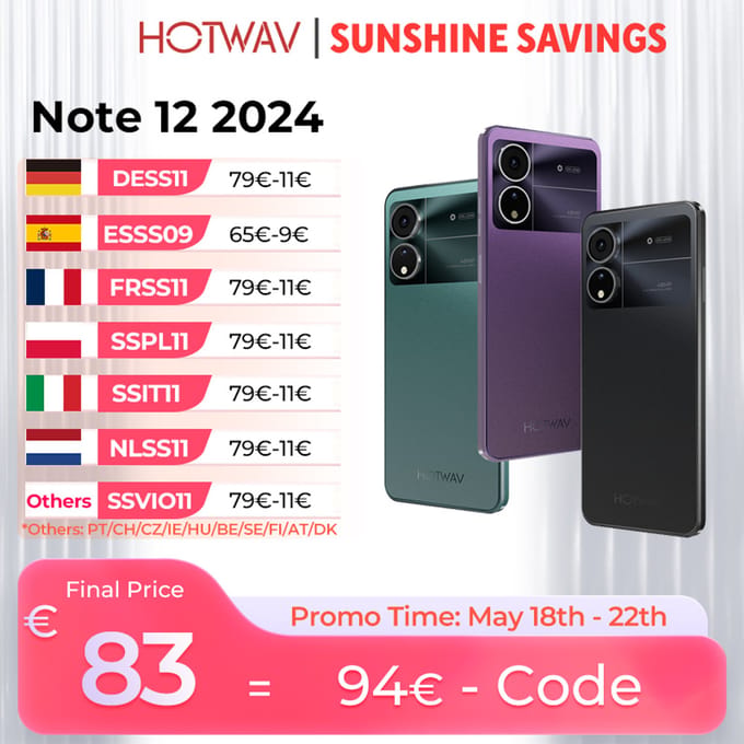 HOTWAV Note 12 2024 6.8 ''HD + Smartphone Android 14 OS 6 GB 128 GB Mobiele telefoon 48 MP + 16 MP Camera 5160 mAh Octa-core Cellpone