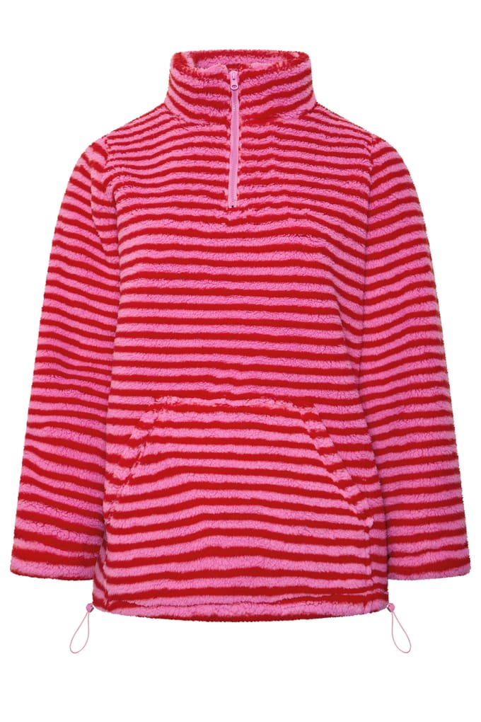 Yours Roze Gestreepte Fleece Met Kwartrits Size 50-52