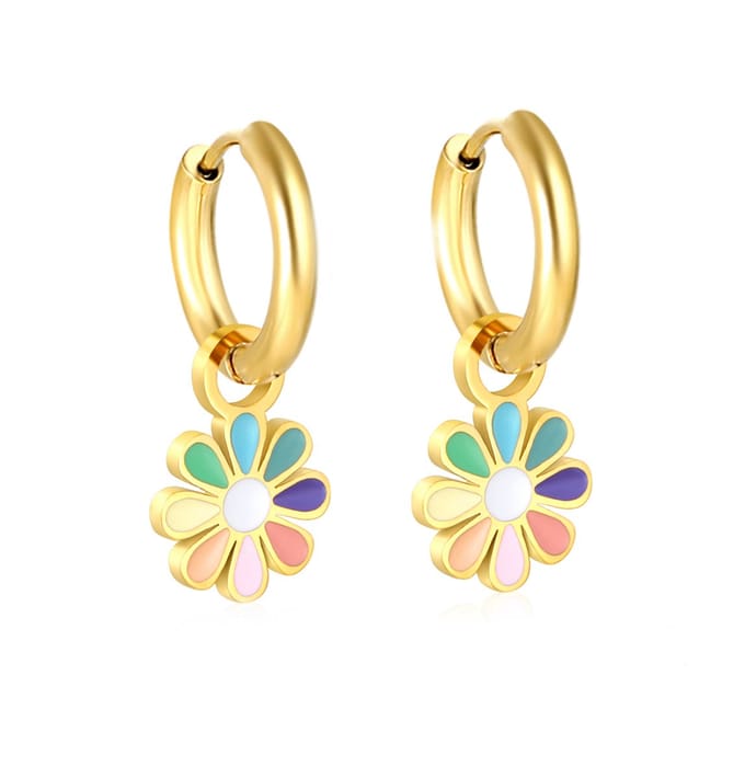 Oorbellen meisje bloem - hoops - daisy- goud kleurig