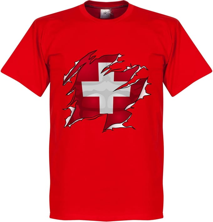 Zwitserland Ripped Flag T-Shirt - Rood - XL