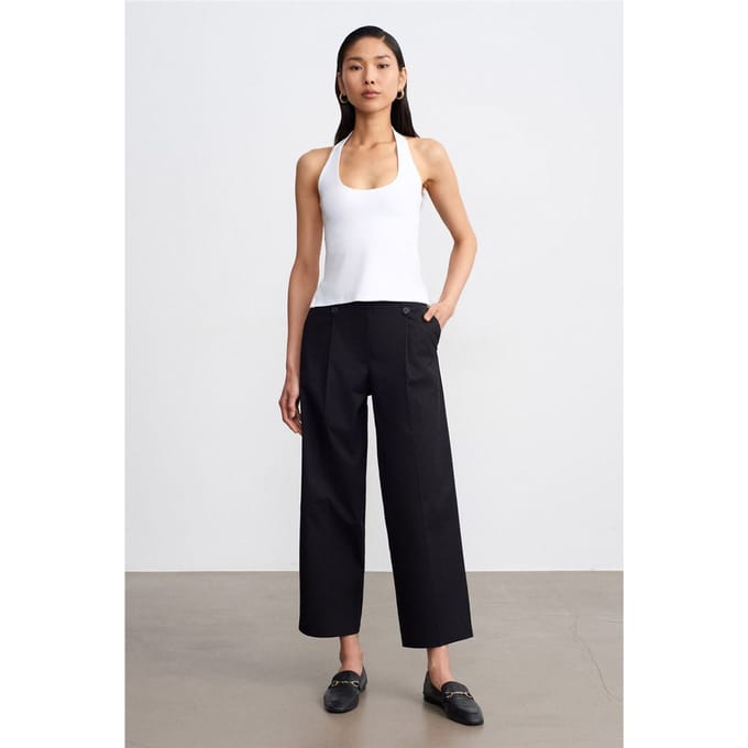 Hoge Taille Wijde Pijpen Katoenen Poplin Broek