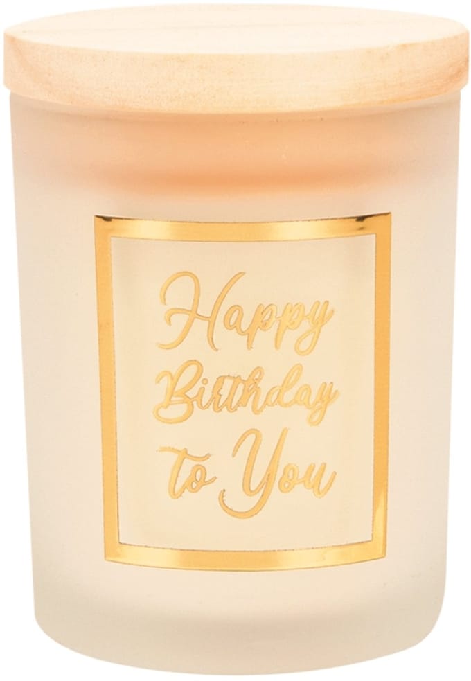 Geurkaars klein goud/wit Happy birthday