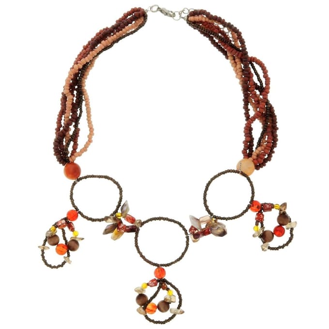 Behave - ketting bruin met artistieke hangers - boho statement stijl