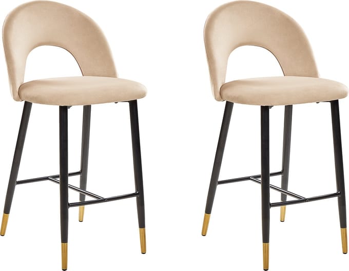 FALTON - Barkruk - Beige - Fluweel