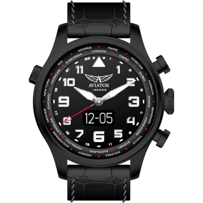 Aviator F-Series Smartwatch 46mm Zwart Staal Leer | AVW79656G421