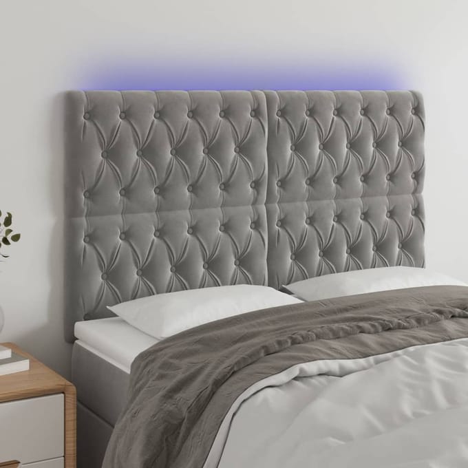 vidaXL - Hoofdbord - LED - 144x7x118/128 - cm - fluweel - lichtgrijs