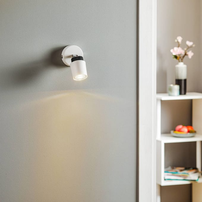 Lamkur Wandspot Tec in wit, 1-lamp