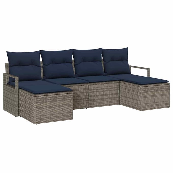 vidaXL Bankstel 6 st Grijs poly rattan