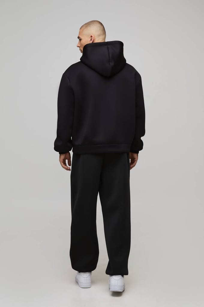 Oversized Boxy Bonded Scuba Zip Through Hoodie | Black | Size Large