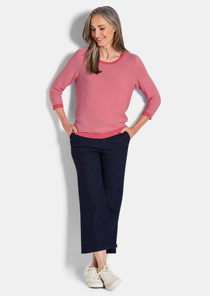 Tricot pullover van katoen - koraalrood / gedess. - Gr. 44 van Goldner Fashion