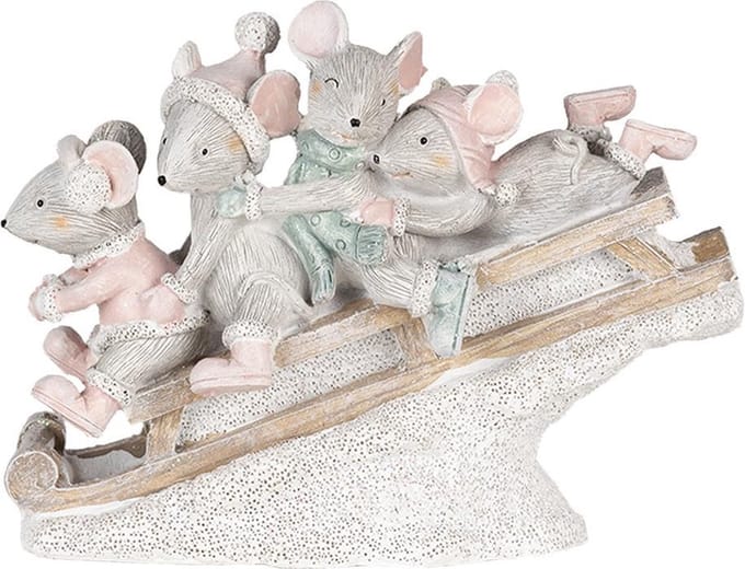 Clayre & Eef Beeld Muis 15x5x11 cm Grijs Kunststof Muis