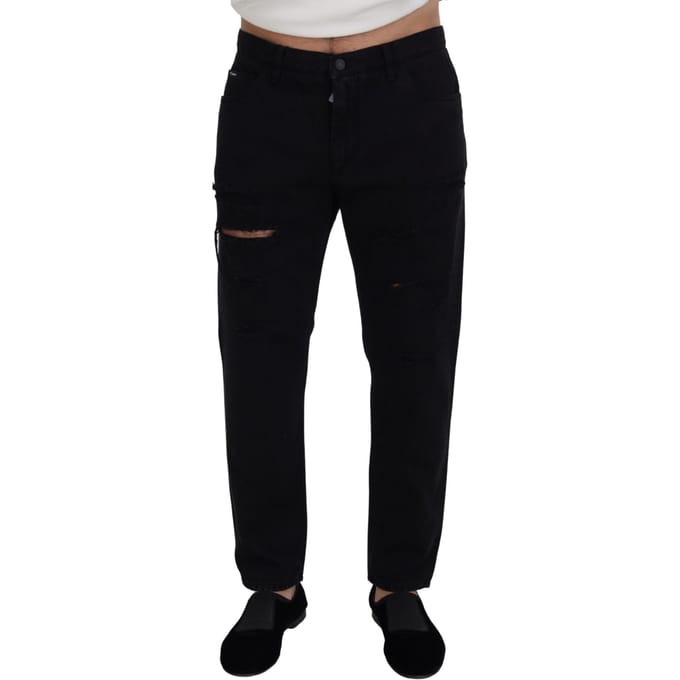 Dolce & Gabbana Zwarte Loose Regular Gescheurde Katoenen Jeans voor Mannen
