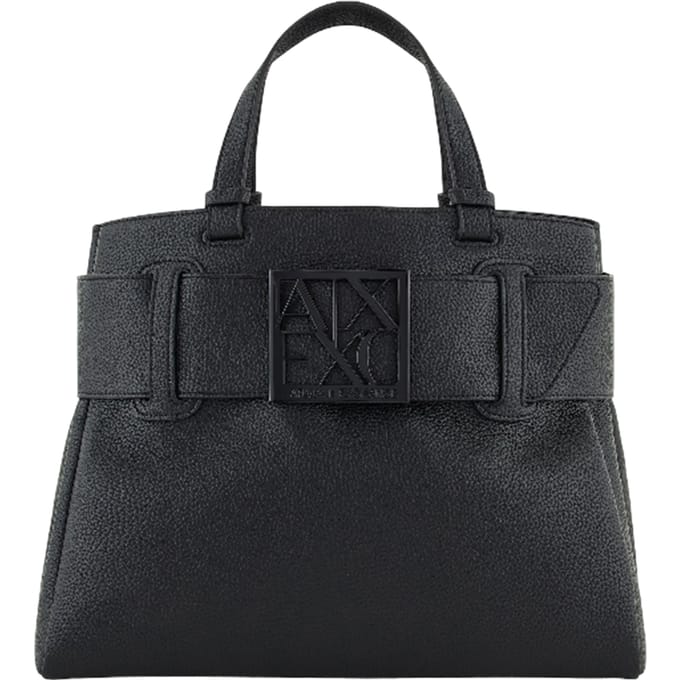 Structured Tote Bag with Belt Buckle Wo - Black Handbags