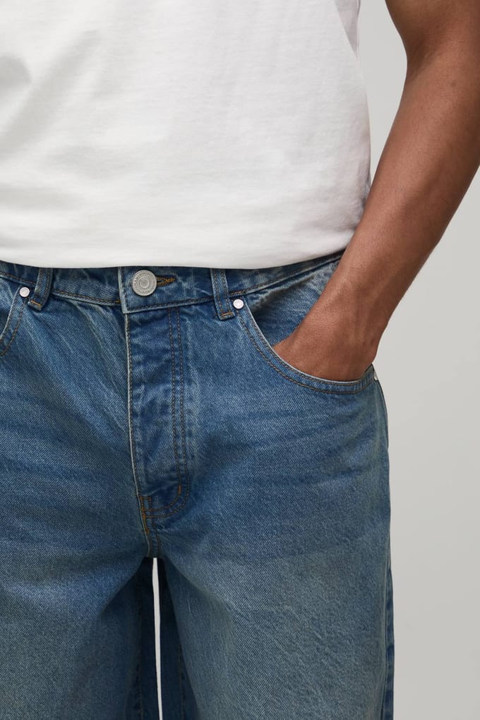 Essential Baggy Fit Rigid Washed Jeans | Antique Blue | Size 48L