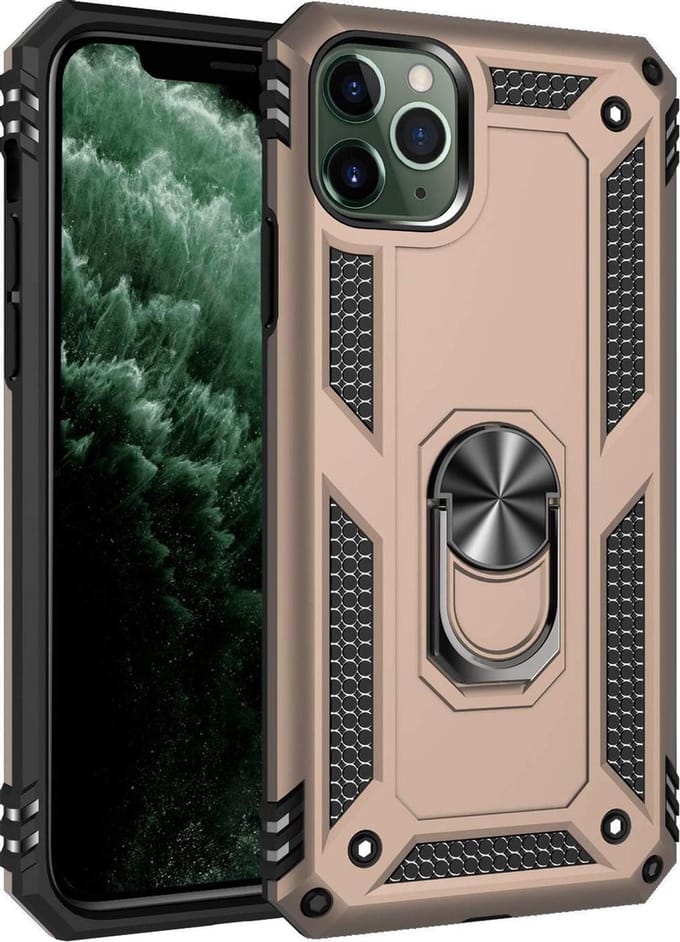 Anti-Shock Hybrid Ring Armor Hoesje - Geschikt voor: iPhone 11 Pro Max -  goud