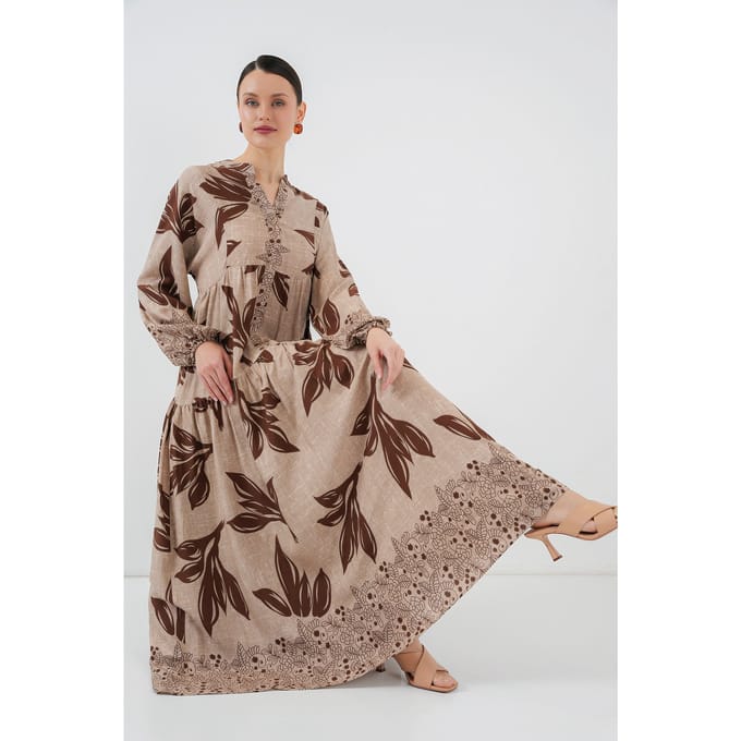 Geprinte V-hals Maxi-jurk