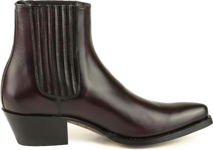 Mayura Boots 2496 Bordeaux/ Spitse Western Enkellaars Dames Schuine Hak Elastiek Sluiting Glad Leer
