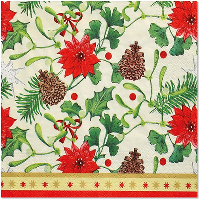 6x 100 Servetten 3-laags 1/4 vouw 33 cm x 33 cm Winterly