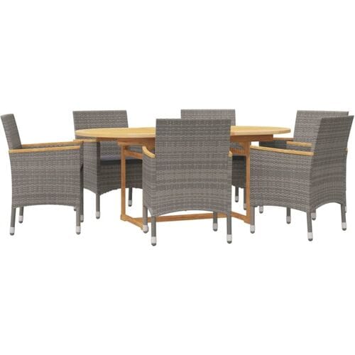 vidaXL - 7-delige - Tuinset - met - kussens - grijs
