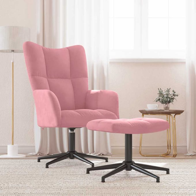 vidaXL - Relaxstoel - met - voetenbank - fluweel - roze