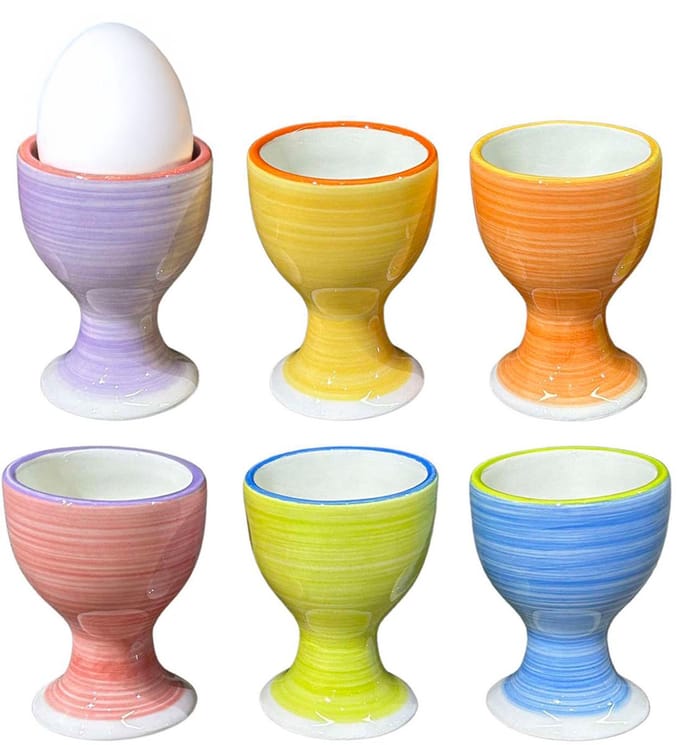Bellatio Design Eierdopjes Spring Vibes - set van 12x - multi kleuren - keramiek - 5 x 7 cm - voor ontbijt/brunch/pasen