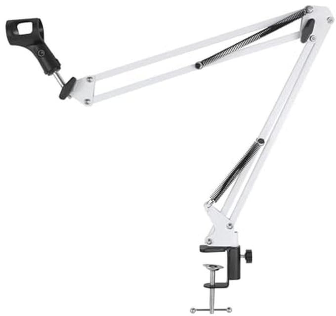 Micfuns whtie Verstelbare microfoonstandaard, professionele microfoonhouder met spin en adapter voor studioprogrammaopnames, radio, tv-zender, compatibel met Blue Yeti-microfoon