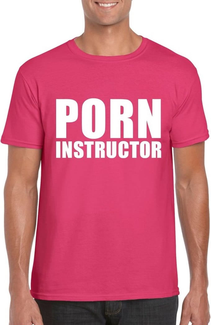 Porn instructor - tekst t-shirt - roze - voor heren - korte mouwen M