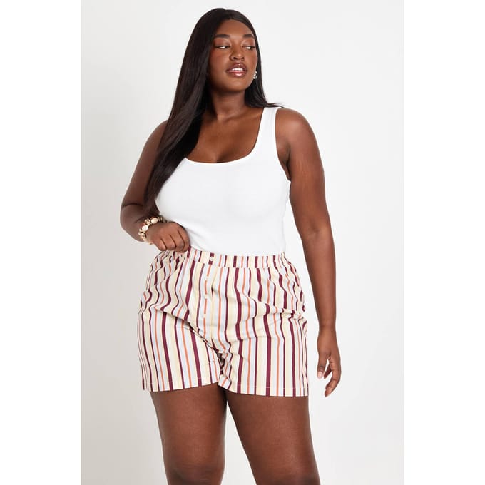 boohoo Dames Plus Gestreepte Poplin Henley Short | Maat: 52