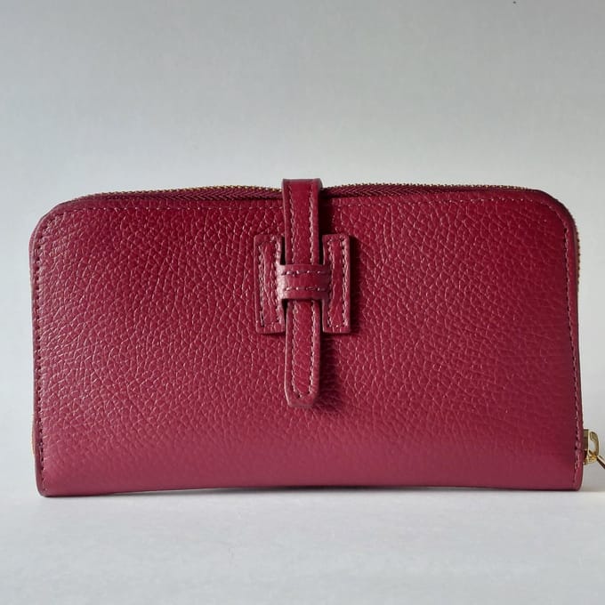Leren Dames Portemonnee Bordeaux rood - Italiaans Leer - Groot