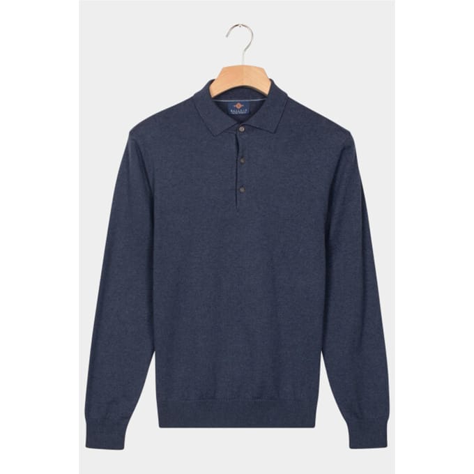 Baileys Trui Polo Pullover Solid Color Pima Cotton Dark Denim Blue / male